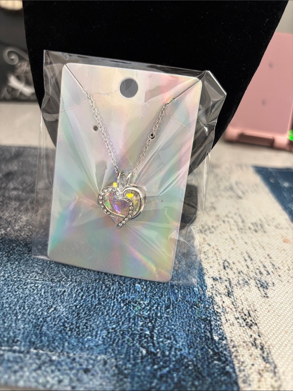 Silver Heart Pendant Necklace with Crystal Accents - Women - Picture 2 of 3